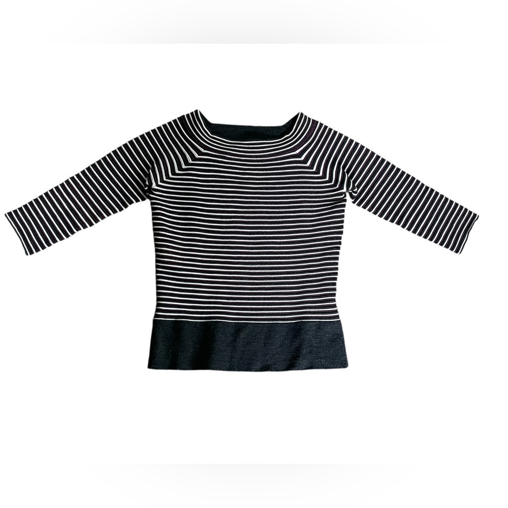 Narciso Rodriguez Silk & Wool Burgundy Grey Stripe 3/4 Sleeve Top Sz Small